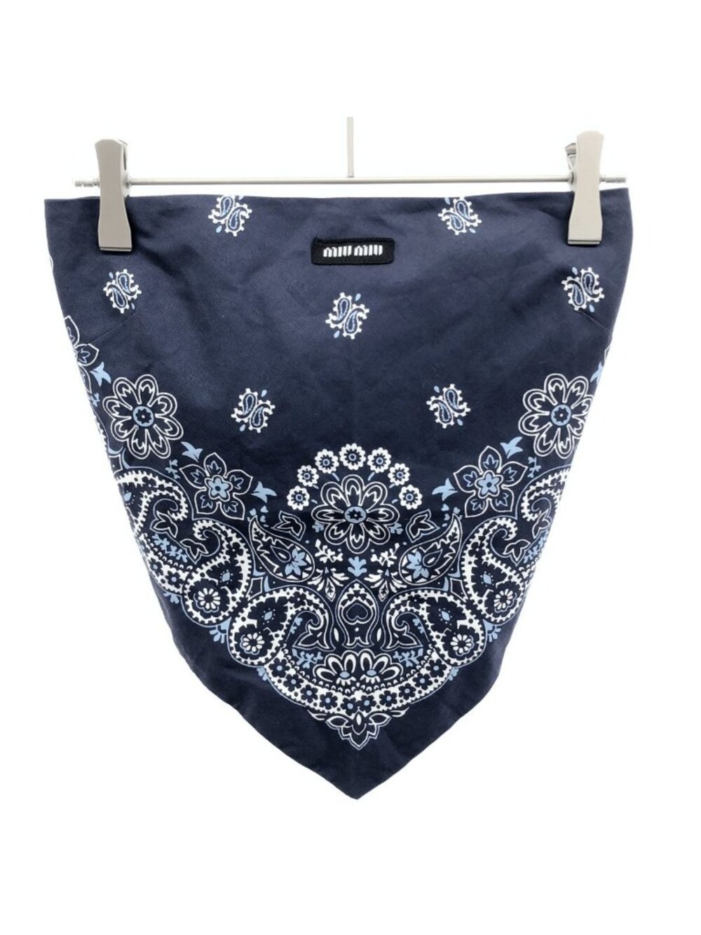 Miu Miu Bandana Print Cotton Poplin Bear Top Navy 36